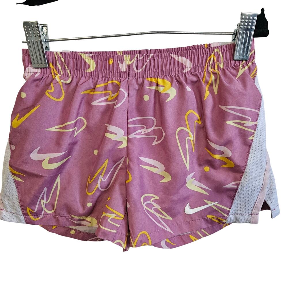 Nike Kids Size M Dri-Fit Athletic Shorts Purple Swoosh Logo Print Sporty Girlie